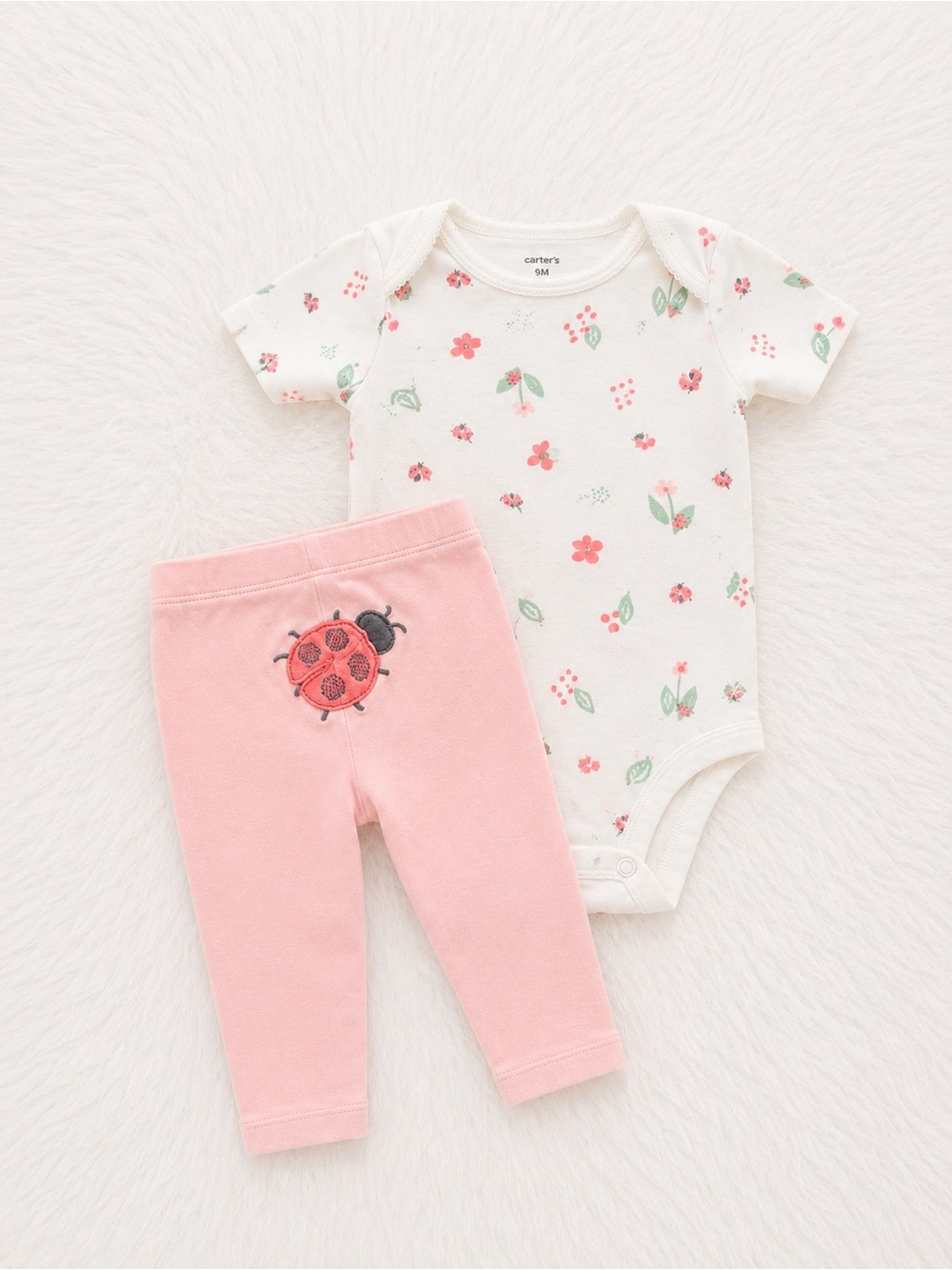 Carter's White Floral Bodysuit with Pink Ladybug Pants